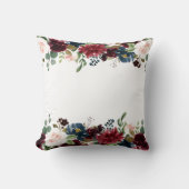 Coussin Bourgogne & Bleu Fleurs Anglaises Mariage Faveur (Recto)