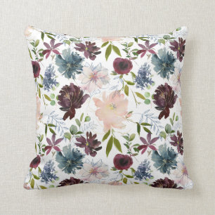 Coussin Bourgogne, Blush et Navy Floral