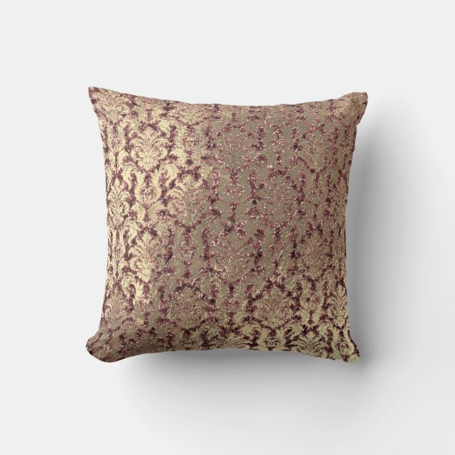 Coussin Bourgogne Damask Rose Rose Blush Sequo Faux Gold (Recto)