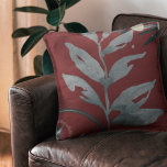 Coussin Bourgogne et gris Feuilles d'aquarelle artistique<br><div class="desc">L'oreiller à jetons moderne présente un design artistique abstrait dans une palette de couleurs bordeaux et gris. Un design artistique abstrait présente une feuille d'aquarelle et une composition géométrique en cercle avec des nuances de vin bordeaux et gris avec des accents argentés sur un arrière - plan marron. Cette composition...</div>