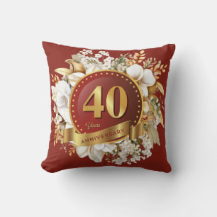 Coussin Bourgogne et or Floral 40e anniversaire Mariage