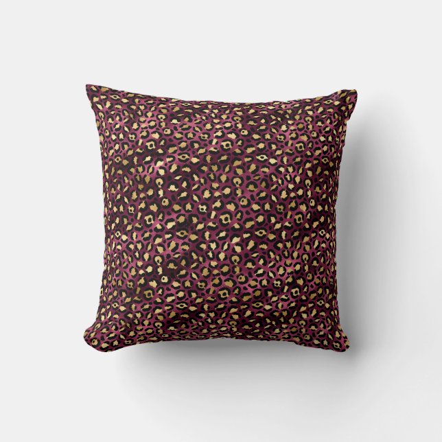 Coussin Bourgogne et Or Série Léopard Design 1 (Recto)