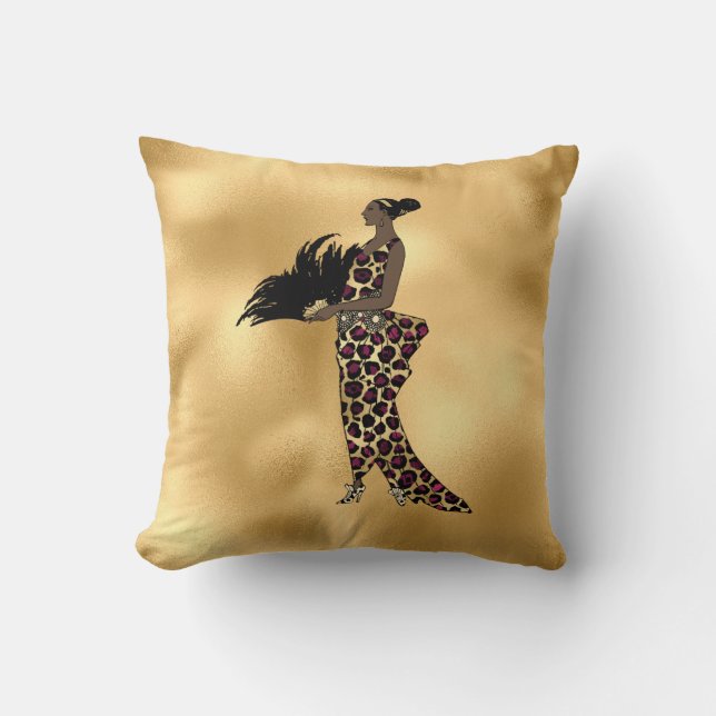 Coussin Bourgogne et Or Série Léopard Design 17 (Recto)