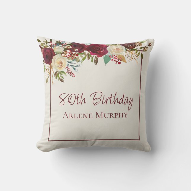 Coussin Bourgogne et Rose de crème 80e anniversaire (Recto)