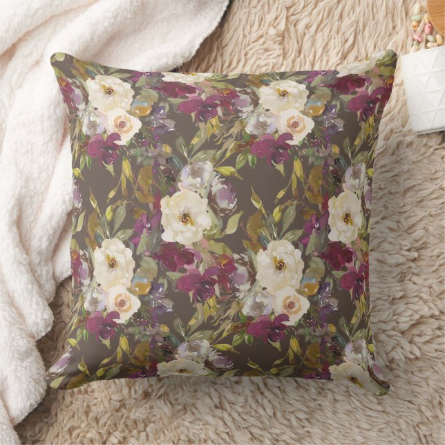 Coussin Bourgogne Fleur Marron Élégant Crème (Couverture)