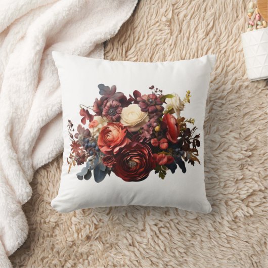 Coussin Bourgogne Marron Corail Blanc Floral Humeur (Couverture)