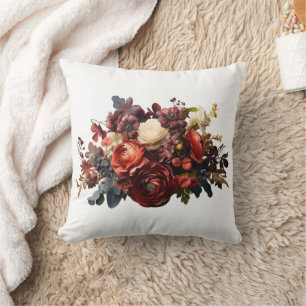 Coussin Bourgogne Marron Corail Blanc Floral Maussade