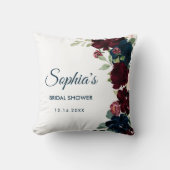 Coussin Bourgogne & Navy Fleurs bleues Fête des mariées ru (Recto)