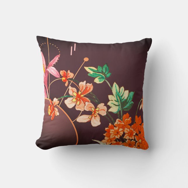 Coussin Bourgogne & Orange Élégante floraison florale (Recto)