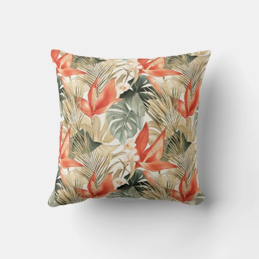Coussin Bourgogne Orchidée Rouge Floral Tropical (Verso)