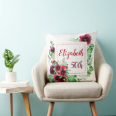 Coussin Bourgogne Rouge Élégant Floral 50e Anniversaire (Chaise)