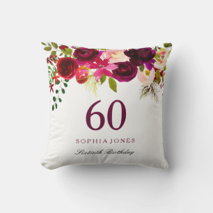 Coussin Bourgogne Rouge Floral Boho 60e anniversaire Cadea