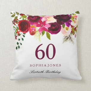 Coussin Bourgogne Rouge Floral Boho 60e anniversaire Cadea