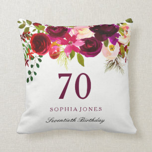 Coussin Bourgogne Rouge Floral Boho 70e anniversaire Cadea