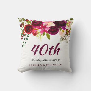 Coussin Bourgogne Ruby Rouge Floral 40e anniversaire Maria