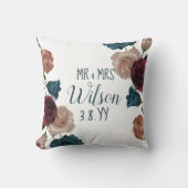 Coussin Bourgogne, Turquoise, Beige Mariage Roses (Recto)