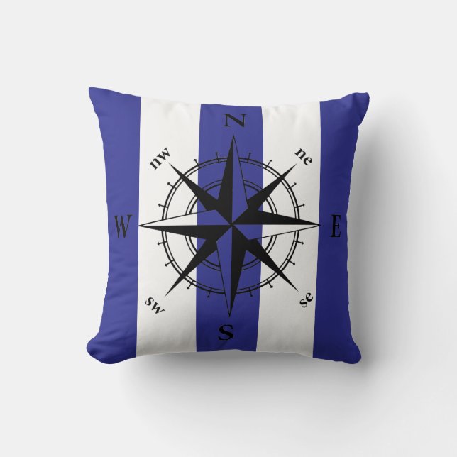 Coussin Boussole bleue blanc bandes verticales (Recto)