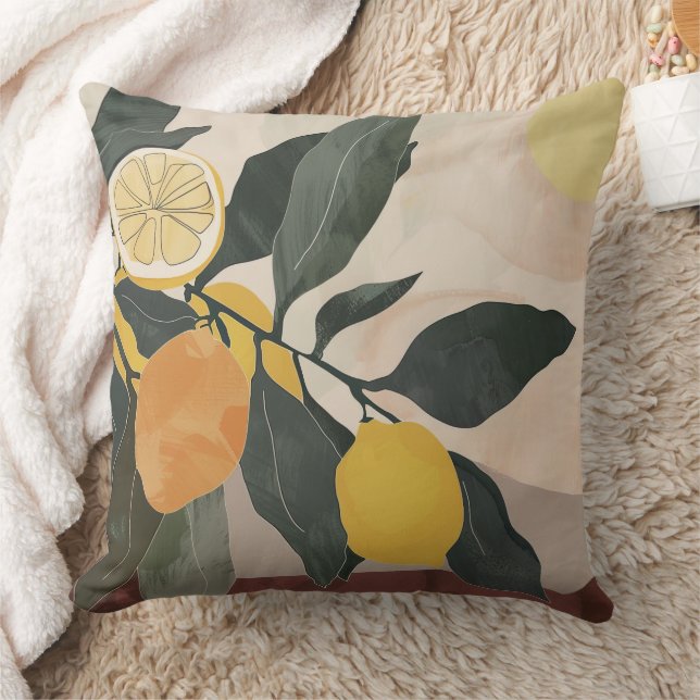 Coussin Bouteille de citron avec Artwork de fruits Abstrai (Couverture)