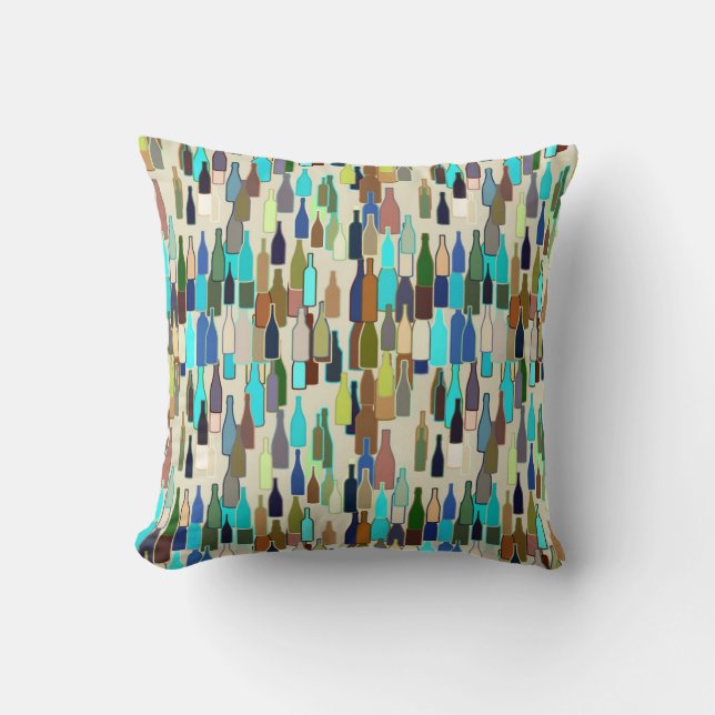 Coussin Bouteilles de vin, multicolores, fond beige (Recto)