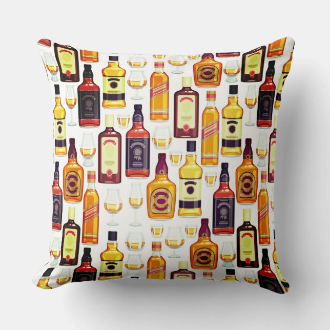 Coussin Bouteilles Whisky Avec Verres (Recto)