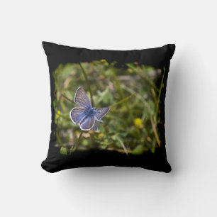 Coussin Bouton bleu Bord noir