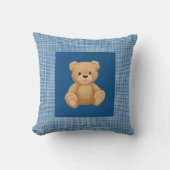 Coussin Bouton bleu classique Houndstooth, Ours en peluche (Recto)