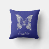 Coussin Bouton Diamant Blanc, Nom du script, Bleu Profond (Verso)
