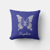 Coussin Bouton Diamant Blanc, Nom du script, Bleu Profond (Recto)