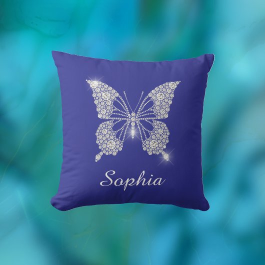 Coussin Bouton Diamant Blanc, Nom du script, Bleu Profond