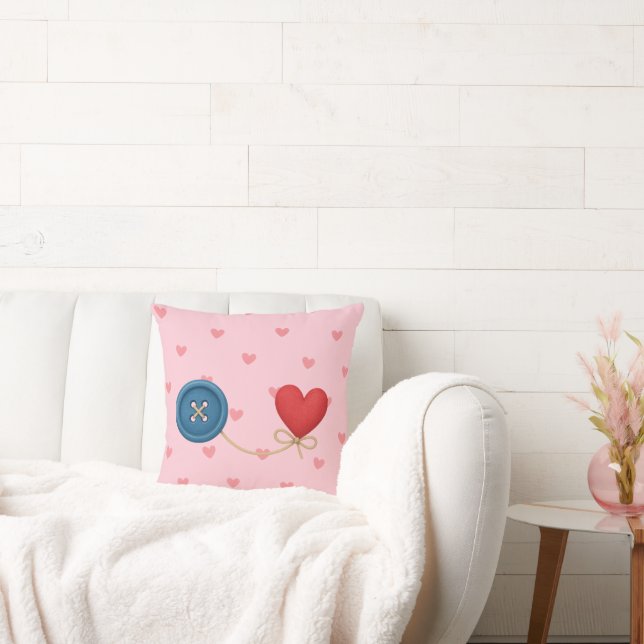 Coussin Bouton et fil d'amour - Design de coeur mignon (Canapé)
