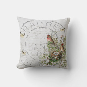 Coussin Bouton postal du nid d'oiseaux Script français ble