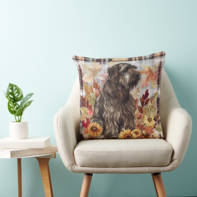 Coussin Bouvier des Flandres Chien Automne Aquarelle Fleur (Chaise)