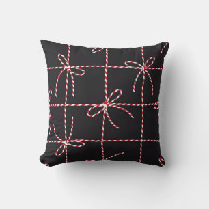 Coussin Bow en corde rouge blanche, ruban couleur Twine et