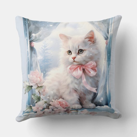 Coussin Bow rose chaton blanc (Verso)