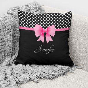 Coussin Bow rose Noir & Blanc Pois Nom du Motif
