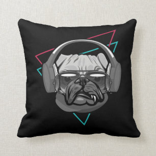 Coussin Boxe Dog Music Headphones Disco Dj Party