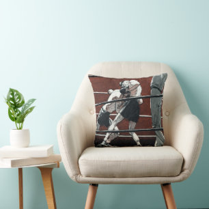 Coussin Boxe sportive vintage, des boxeurs s'affrontent su