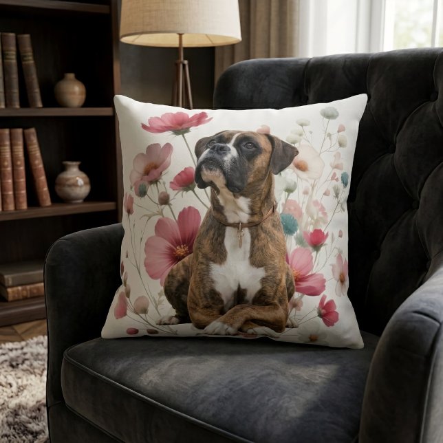 Coussin Boxer Bringé & Fleurs Sauvages (Créateur téléchargé)