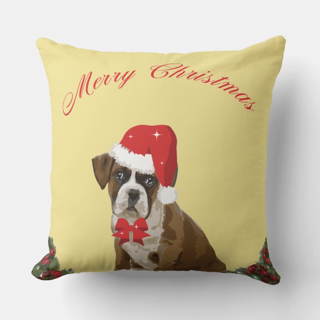 Coussin Boxer Chien Noël mignon Festif Jeu d'oreiller (Recto)