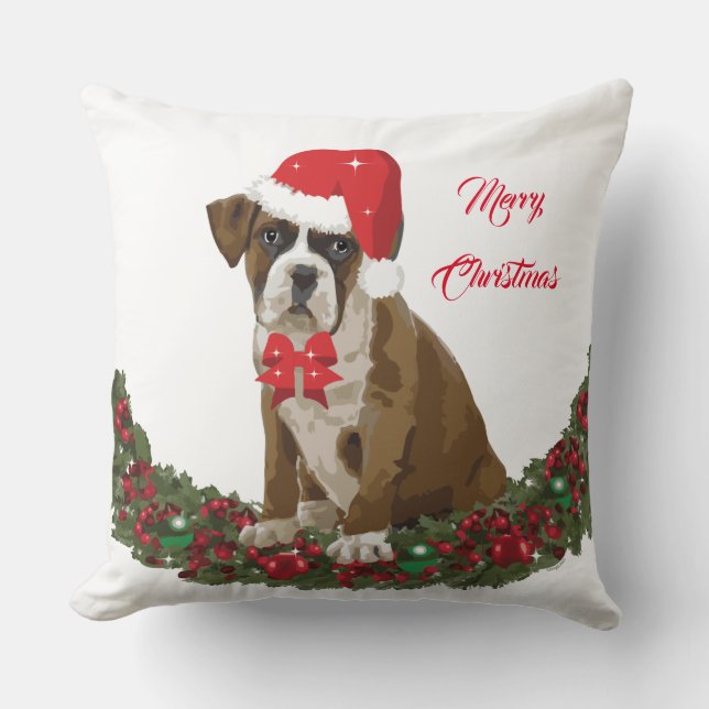 Coussin Boxer Chien Noël mignon Festif Jeu d'oreiller (Recto)