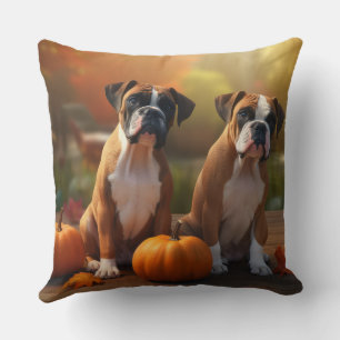 Coussin Boxer Chiot Automne Citrouille de plaisir
