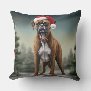 Coussin Boxer dans la neige de Noël