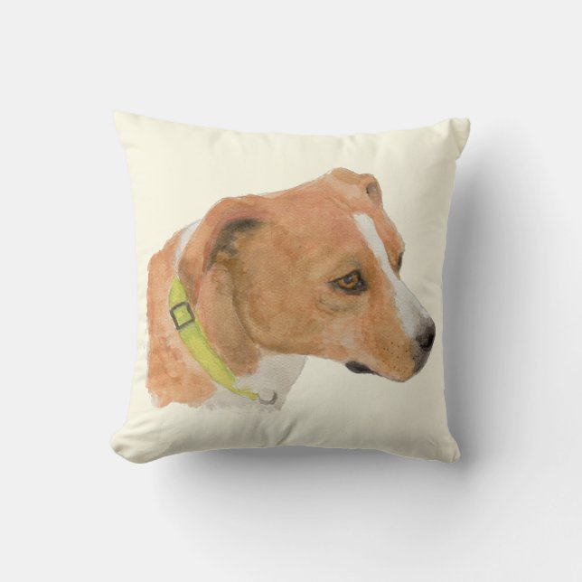 Coussin Boxer de Thelma Beagle Mix Aquarelle Jeter Oreille (Recto)