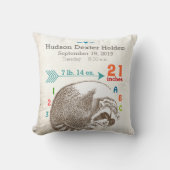 Coussin Boy Nursery Baby Birth Stat Raccoon Arrow Motif (Recto)
