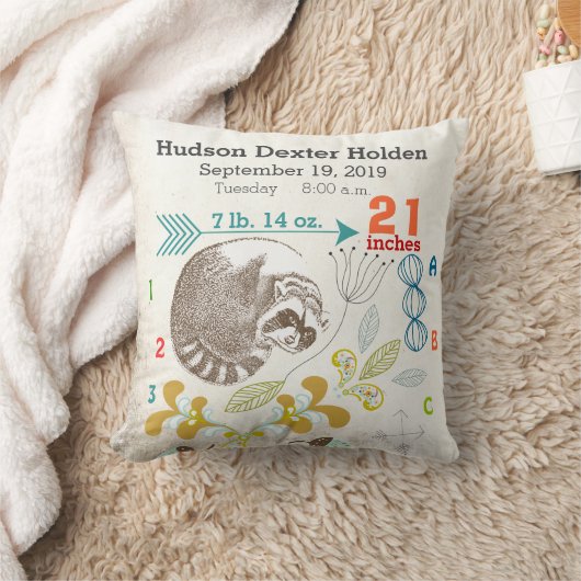 Coussin Boy Nursery Baby Birth Stat Raccoon Arrow Motif (Couverture)