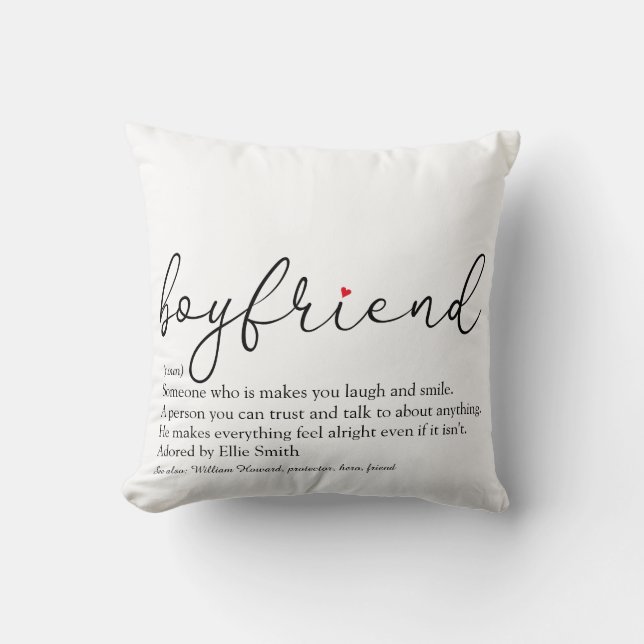 Coussin Boyfriend Photo Définition Script Red Love Heart (Recto)