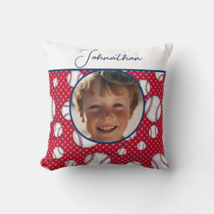 Coussin Boys Baseball Rouge Blanc Bleu Photo personnalisée