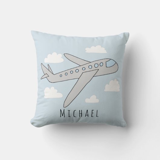 Coussin Boys Blue Airplane Voyage Design and Name Nursery (Recto)