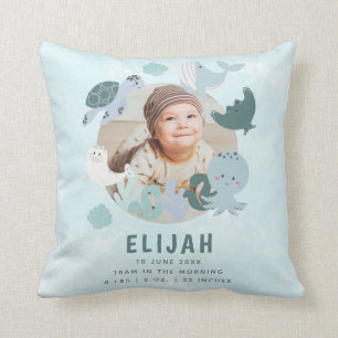 Coussin Boys Blue Under the Sea Birth Statistiques Photo p