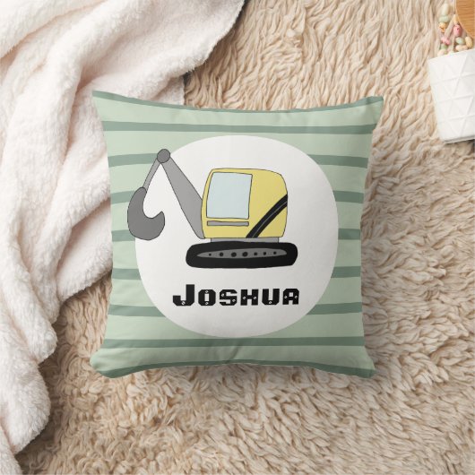 Coussin Boys Cute Construction Digger Excavator et Nom (Couverture)